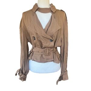 Hashtag in Trend Women's Brown Belted Trench Coat Top Size Small